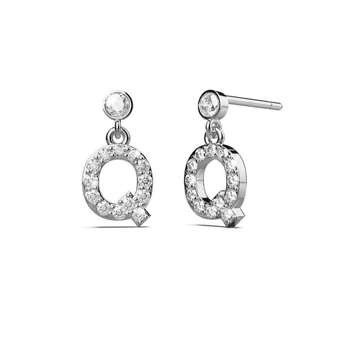Solid 925 Sterling Silver Initial Crystal Personalised Alphabet Letter Earrings